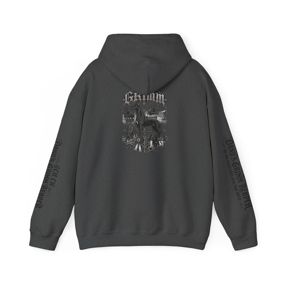 Grimm Gothic Hoodie — Vintage Black Dog Crest Pullover