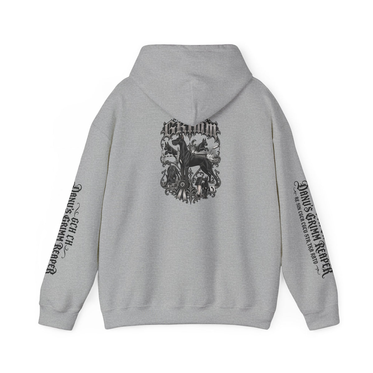 Grimm Gothic Hoodie — Vintage Black Dog Crest Pullover
