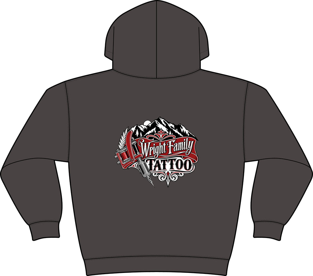 Wright Family Tattoo Club Fleece Hoodie — Small Chest Logo Crewneck Pullover