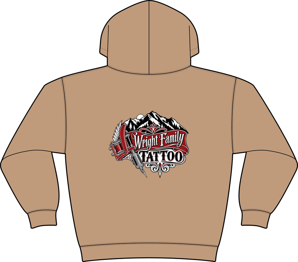 Wright Family Tattoo Club Fleece Hoodie — Small Chest Logo Crewneck Pullover