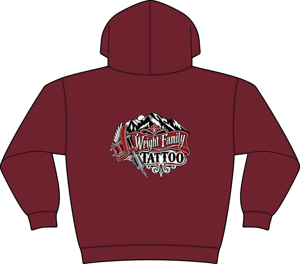 Wright Family Tattoo Club Fleece Hoodie — Small Chest Logo Crewneck Pullover