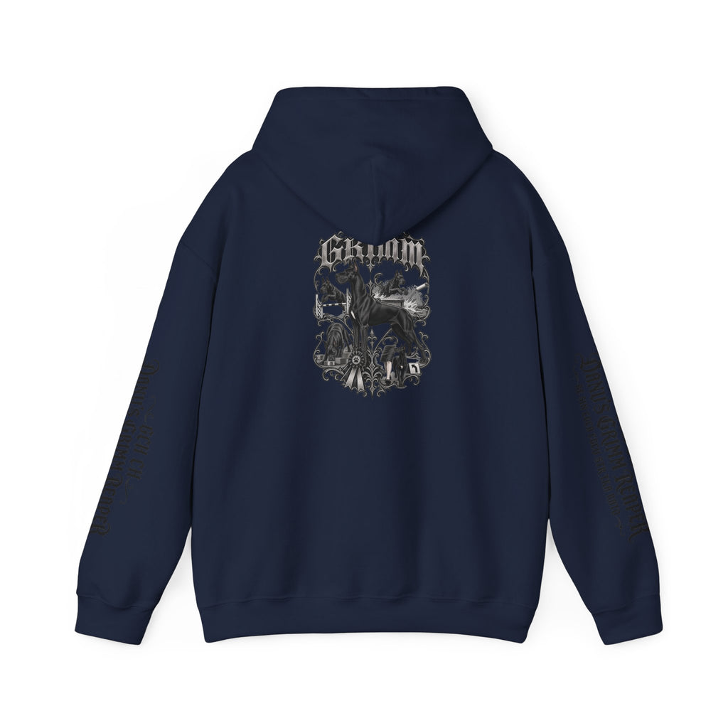 Grimm Gothic Hoodie — Vintage Black Dog Crest Pullover