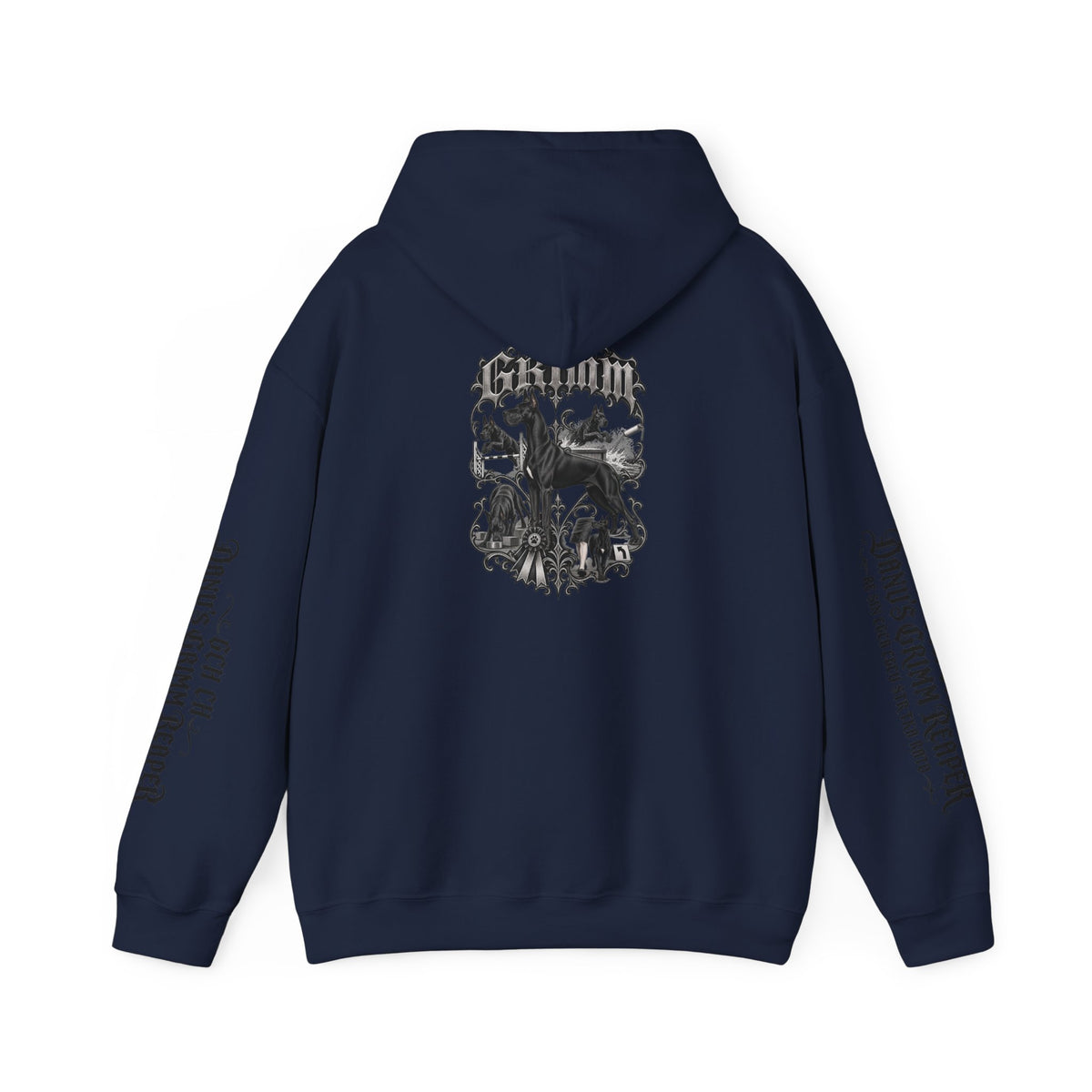 Grimm Gothic Hoodie — Vintage Black Dog Crest Pullover