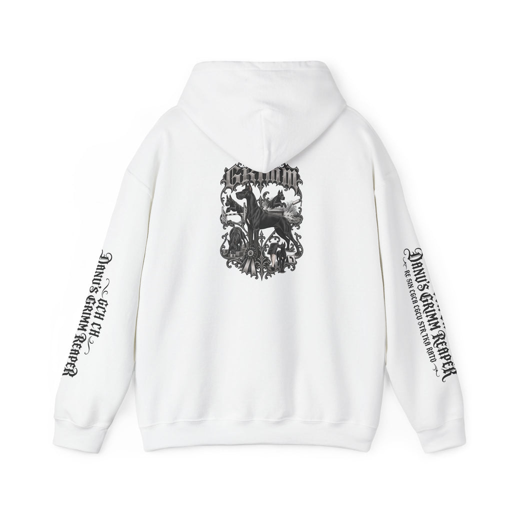 Grimm Gothic Hoodie — Vintage Black Dog Crest Pullover