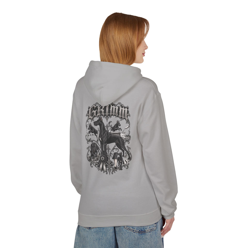 Grimm Hound Graphic Hoodie — Gothic Dog Vintage Crest Pullover