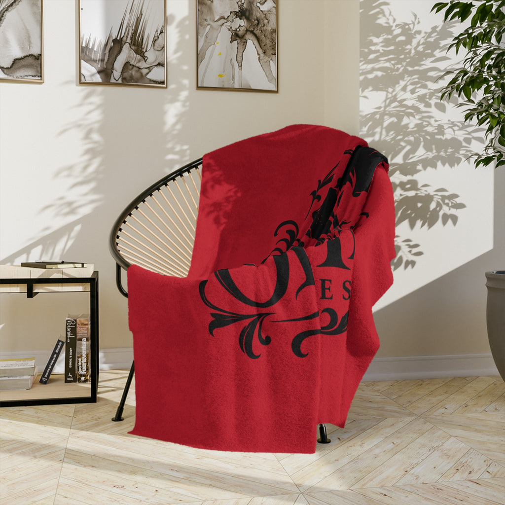 Obsidian Ink Velveteen Throw Blanket — Gothic Raven Red Microfiber Cozy Blanket