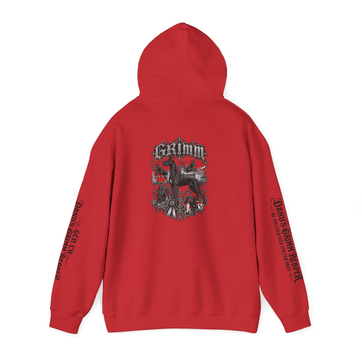 Grimm Gothic Hoodie — Vintage Black Dog Crest Pullover