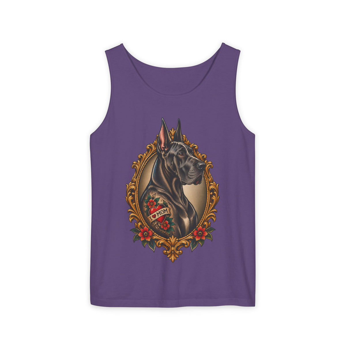 Great Dane Heart Mom Portrait Tank Top – Vintage Tattoo-Style Dog Graphic