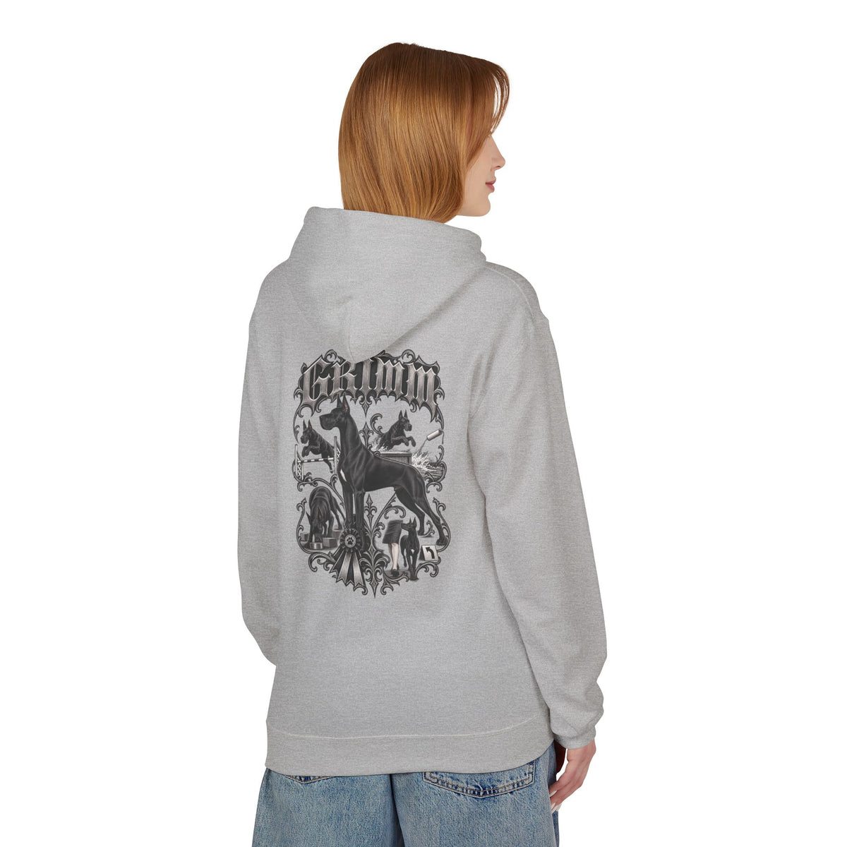 Grimm Hound Graphic Hoodie — Gothic Dog Vintage Crest Pullover