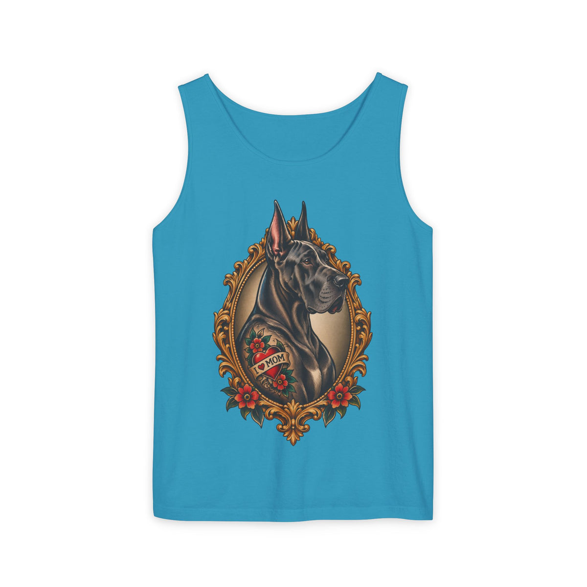 Great Dane Heart Mom Portrait Tank Top – Vintage Tattoo-Style Dog Graphic