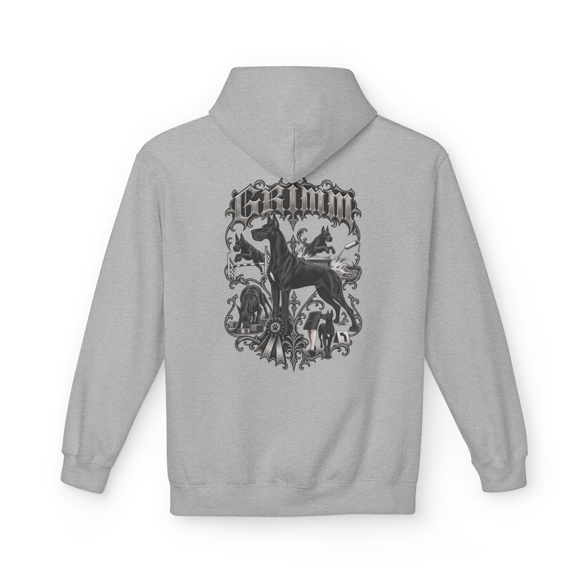 Grimm Hound Graphic Hoodie — Gothic Dog Vintage Crest Pullover