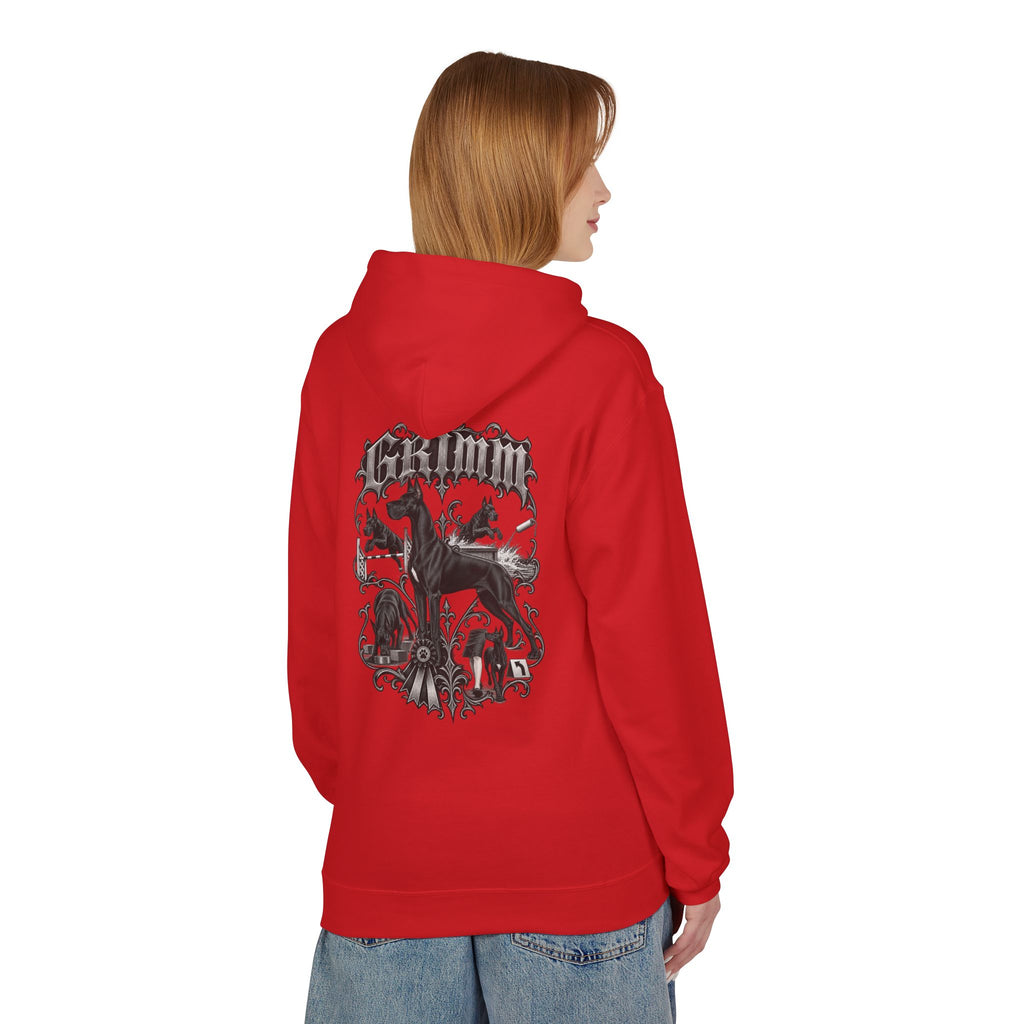 Grimm Hound Graphic Hoodie — Gothic Dog Vintage Crest Pullover