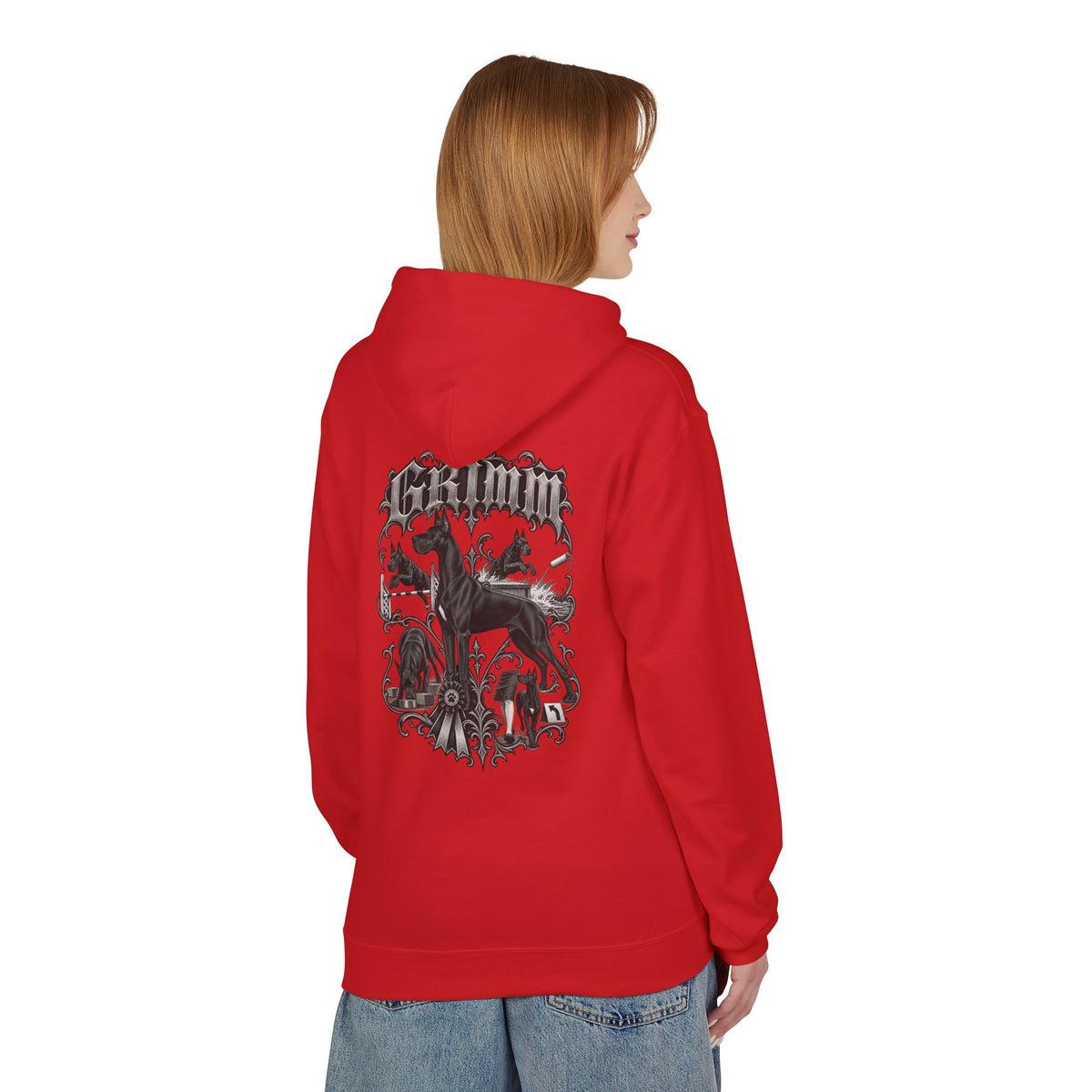 Grimm Hound Graphic Hoodie — Gothic Dog Vintage Crest Pullover