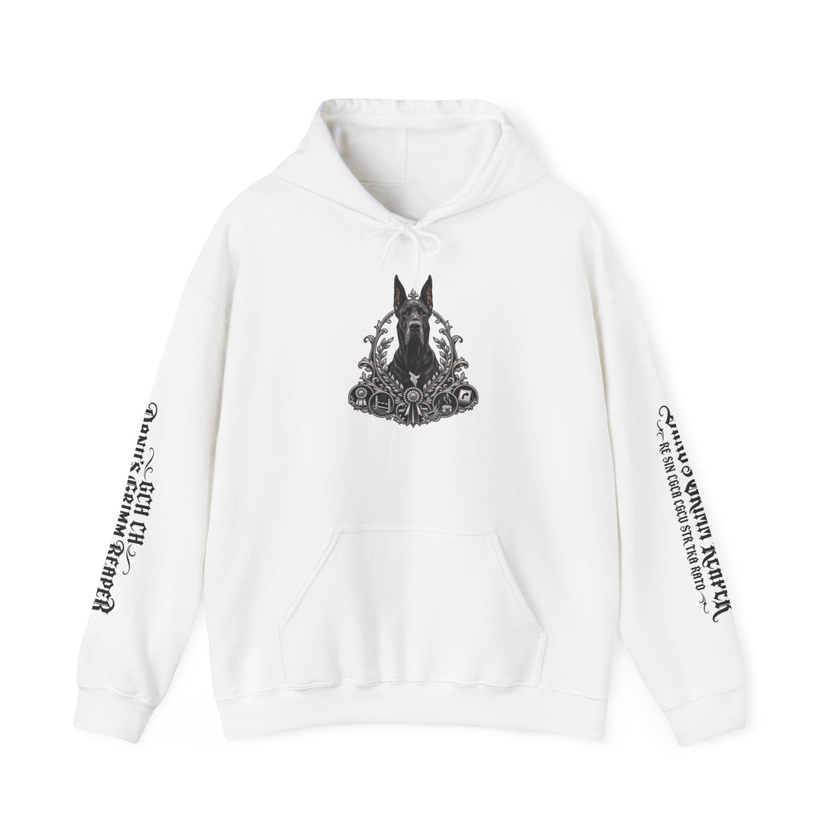 Grimm Gothic Hoodie — Vintage Black Dog Crest Pullover