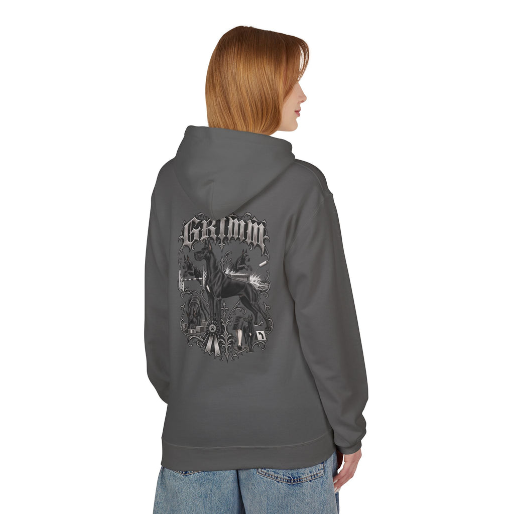 Grimm Hound Graphic Hoodie — Gothic Dog Vintage Crest Pullover