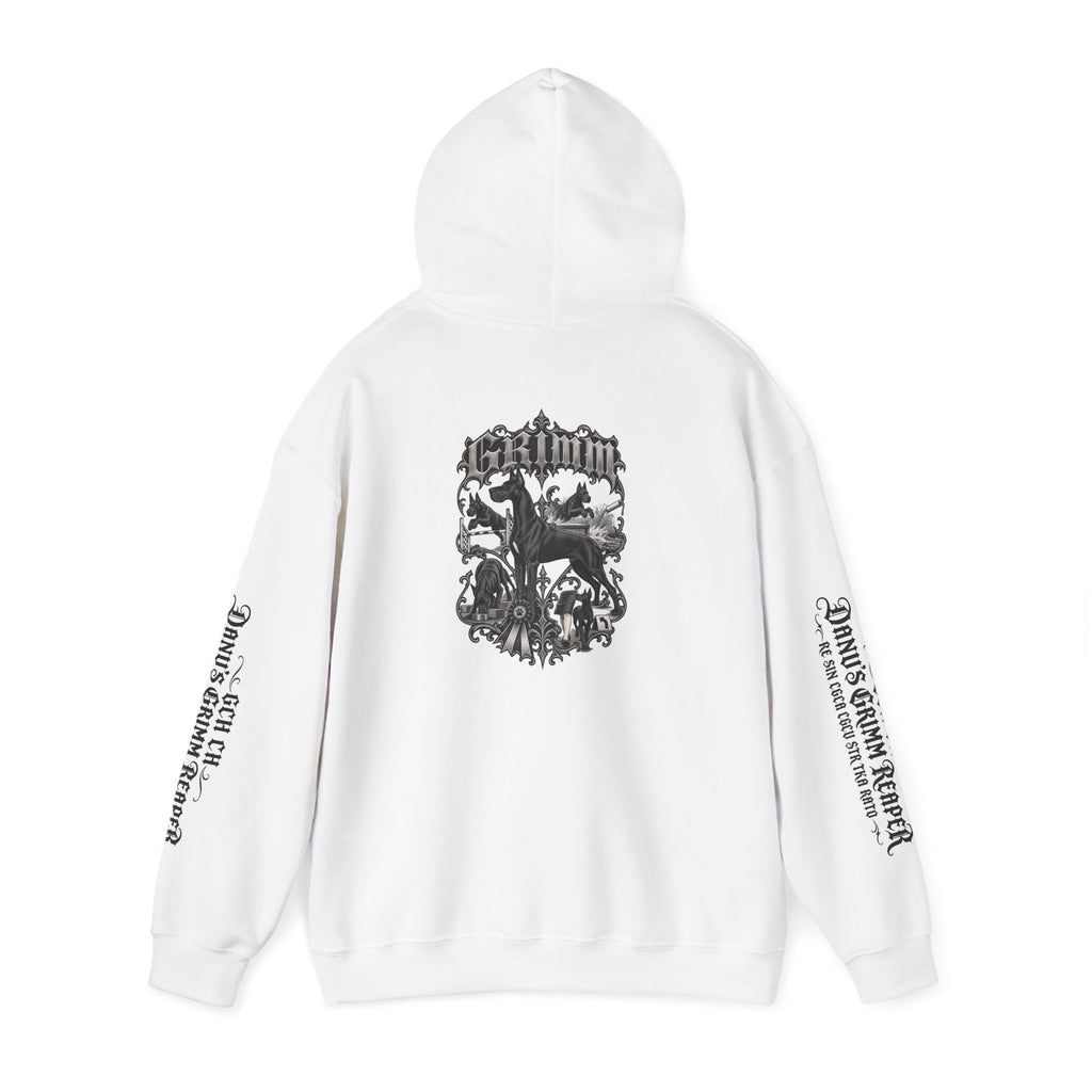 Grimm Gothic Hoodie — Vintage Black Dog Crest Pullover