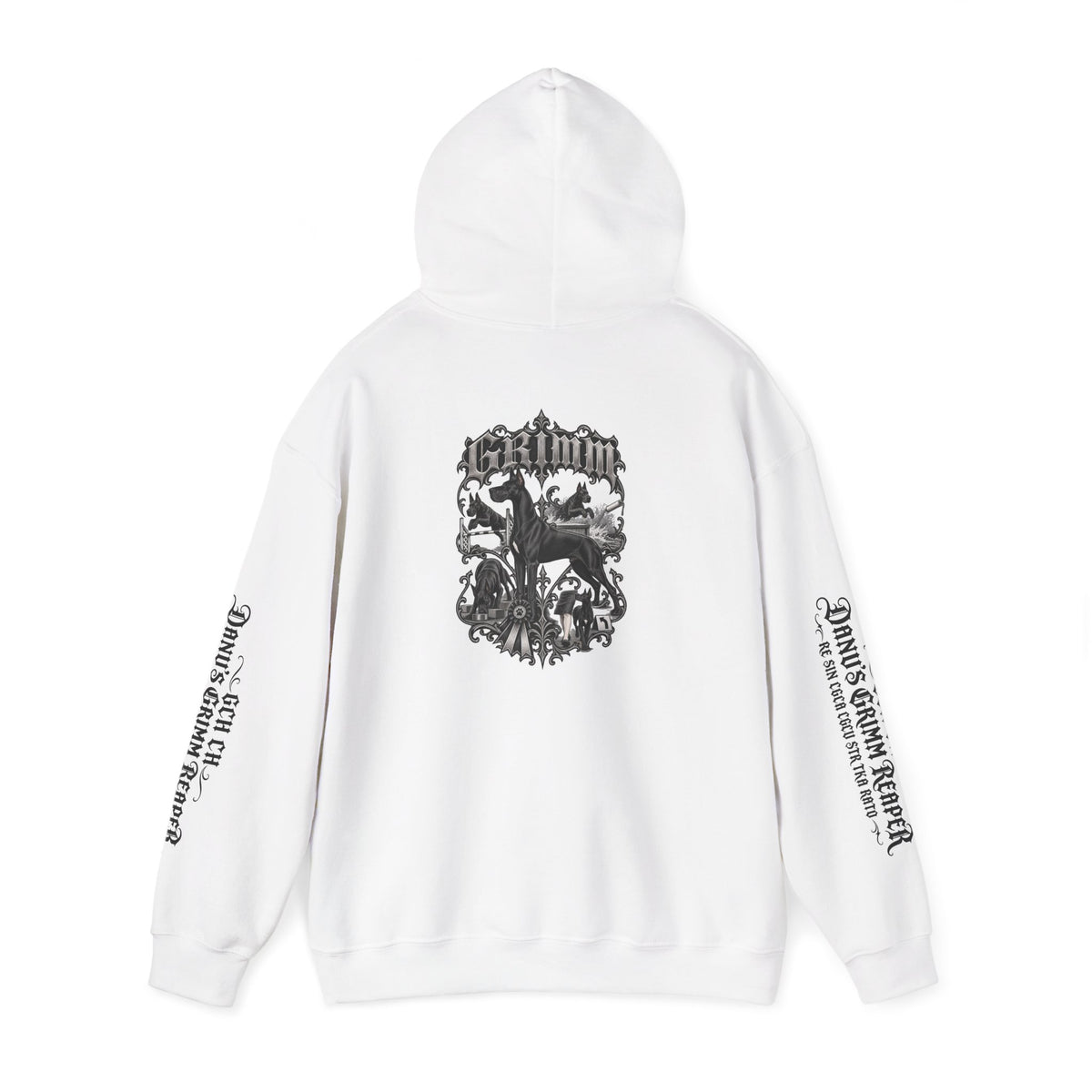 Grimm Gothic Hoodie — Vintage Black Dog Crest Pullover
