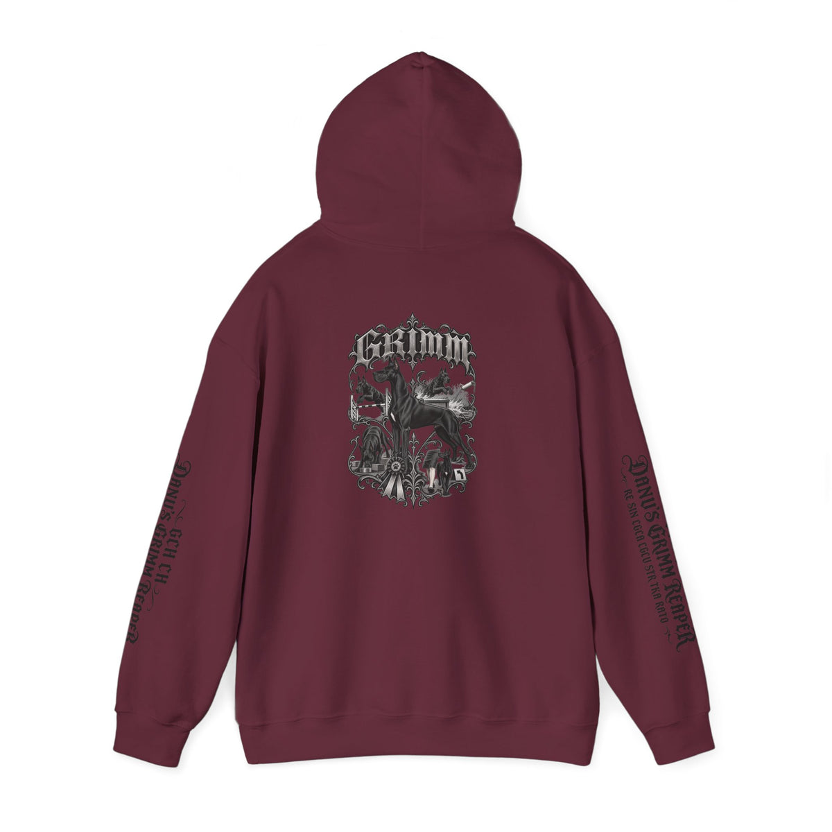 Grimm Gothic Hoodie — Vintage Black Dog Crest Pullover