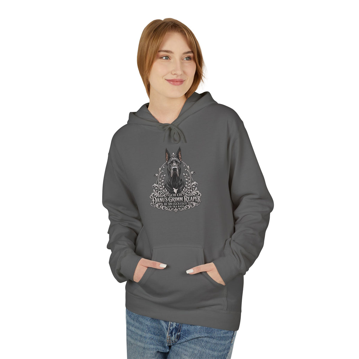 Grimm Hound Graphic Hoodie — Gothic Dog Vintage Crest Pullover