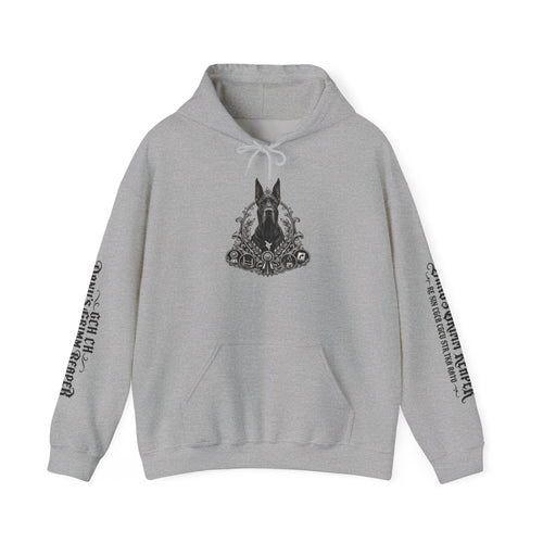 Grimm Gothic Hoodie — Vintage Black Dog Crest Pullover