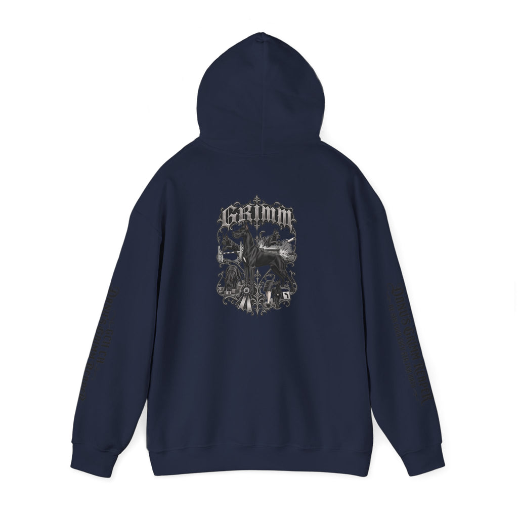 Grimm Gothic Hoodie — Vintage Black Dog Crest Pullover