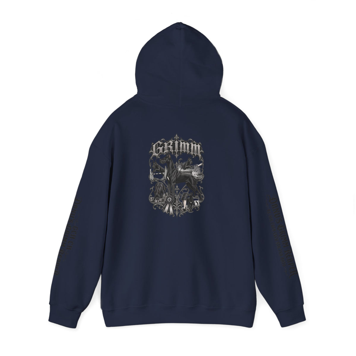 Grimm Gothic Hoodie — Vintage Black Dog Crest Pullover