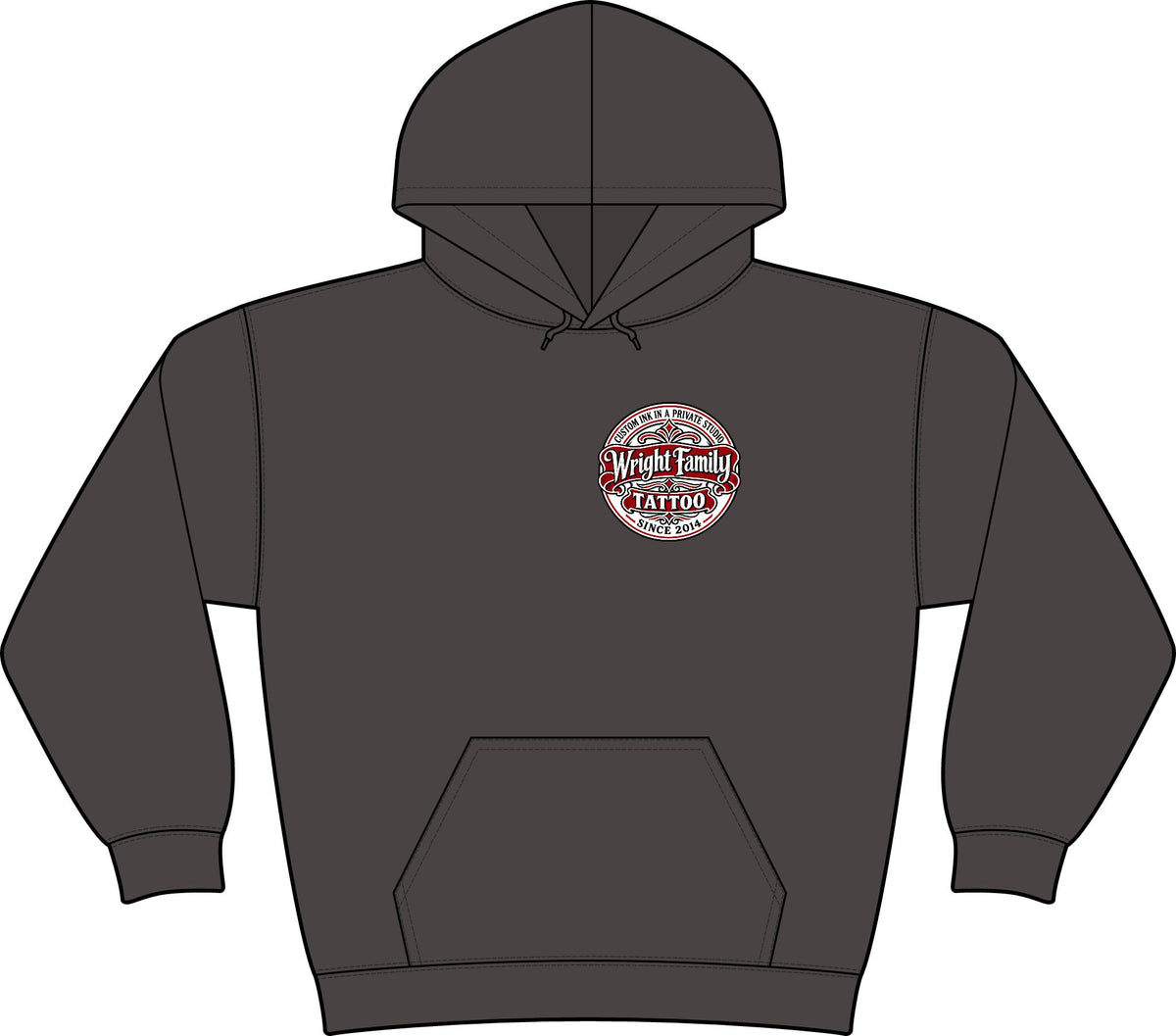 Wright Family Tattoo Club Fleece Hoodie — Small Chest Logo Crewneck Pullover