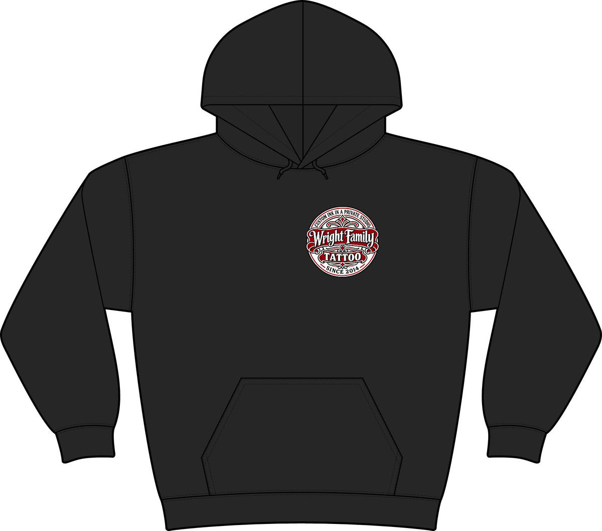 Wright Family Tattoo Club Fleece Hoodie — Small Chest Logo Crewneck Pullover
