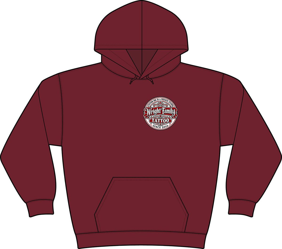 Wright Family Tattoo Club Fleece Hoodie — Small Chest Logo Crewneck Pullover