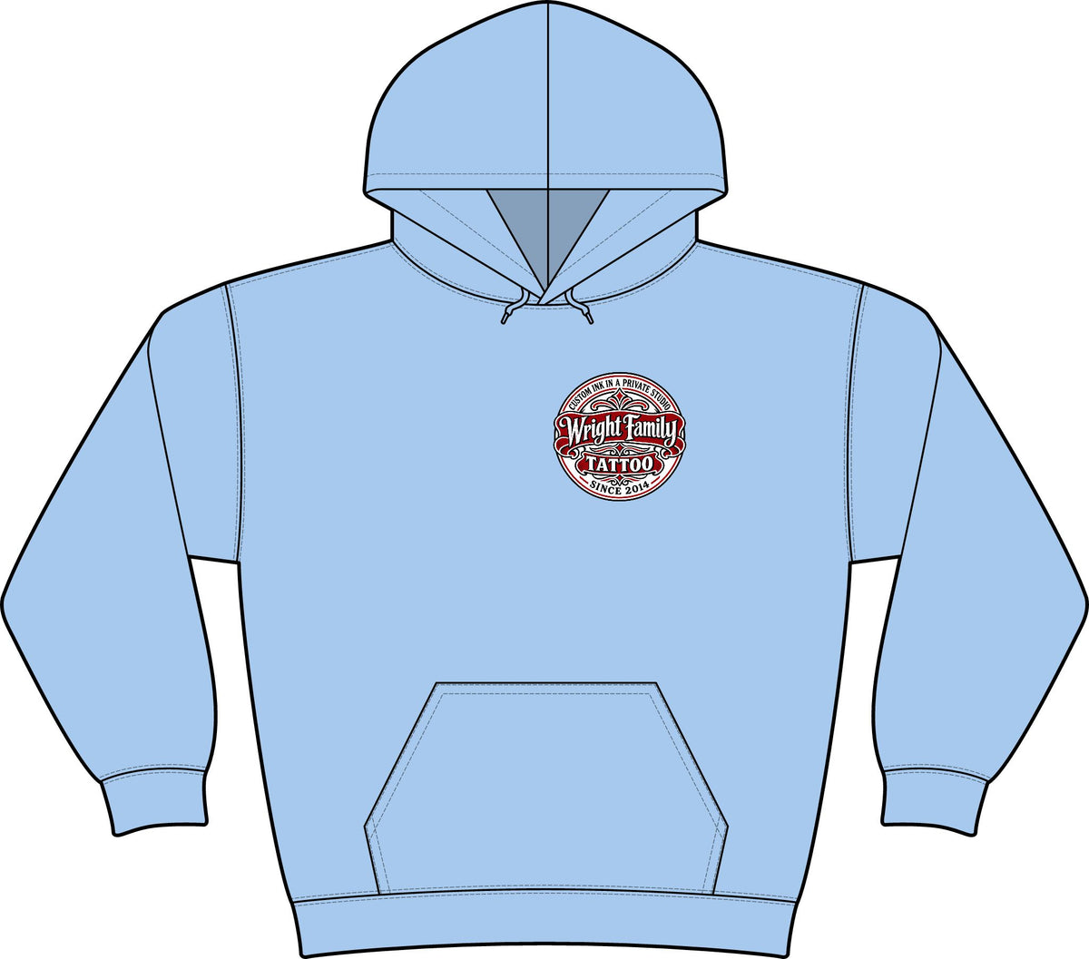 Wright Family Tattoo Club Fleece Hoodie — Small Chest Logo Crewneck Pullover