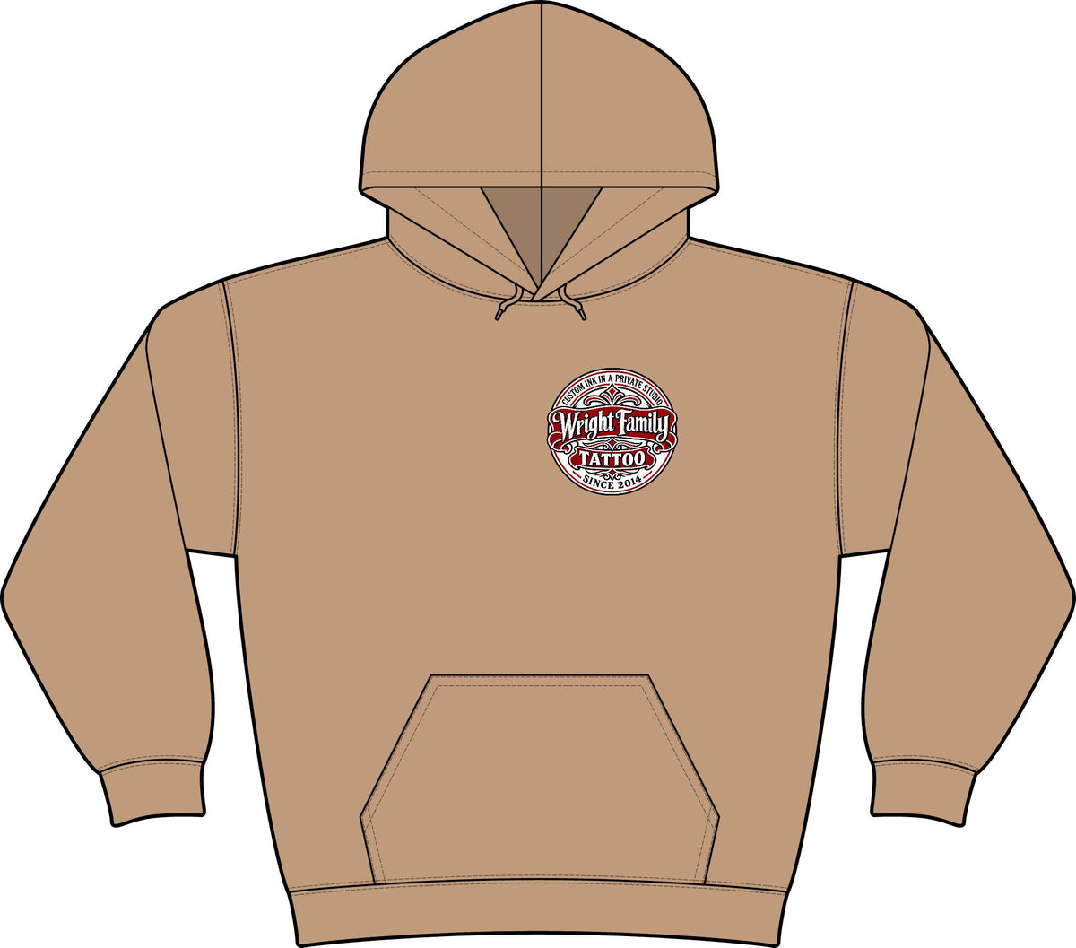Wright Family Tattoo Club Fleece Hoodie — Small Chest Logo Crewneck Pullover
