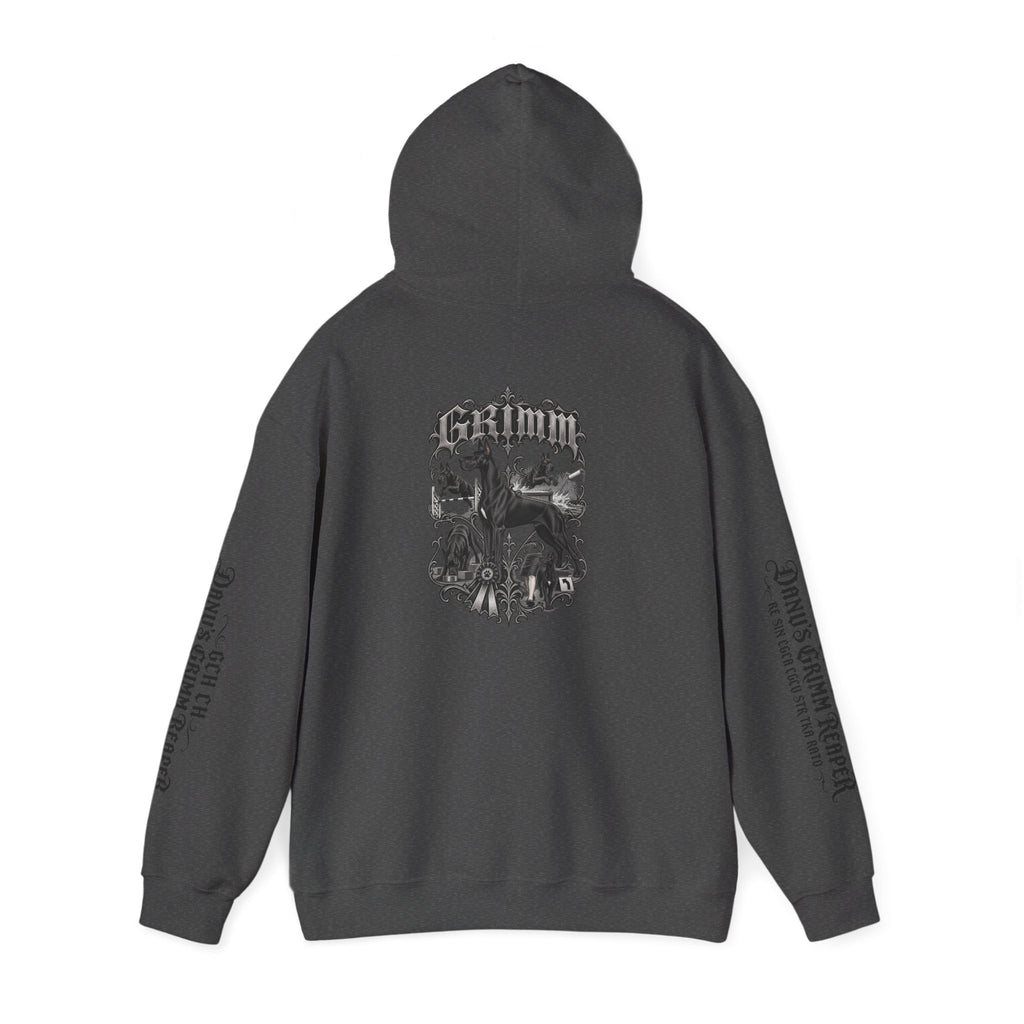 Grimm Gothic Hoodie — Vintage Black Dog Crest Pullover