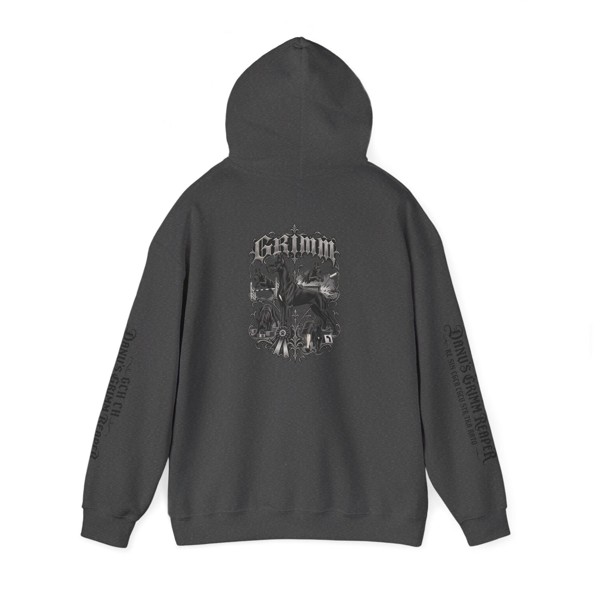 Grimm Gothic Hoodie — Vintage Black Dog Crest Pullover