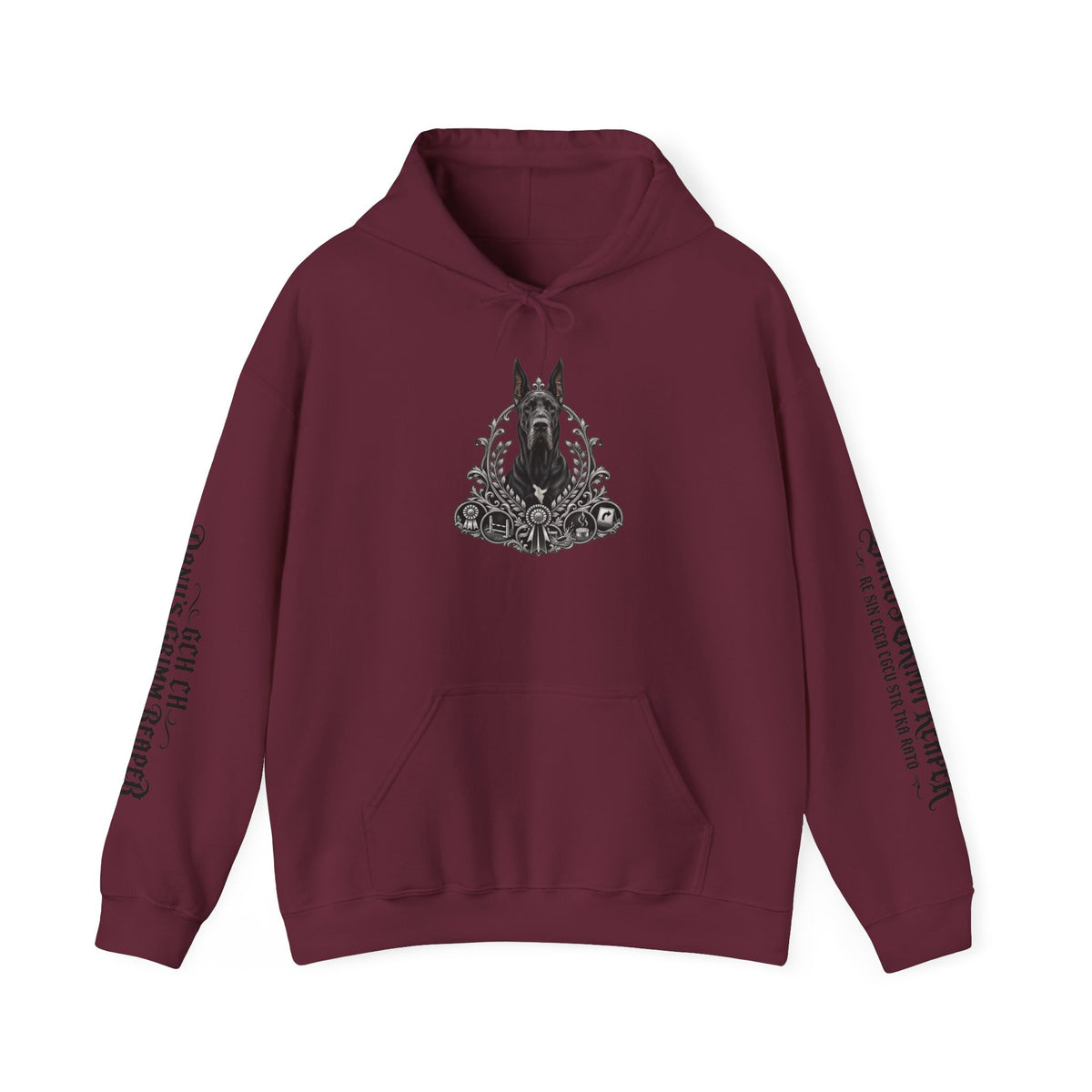Grimm Gothic Hoodie — Vintage Black Dog Crest Pullover
