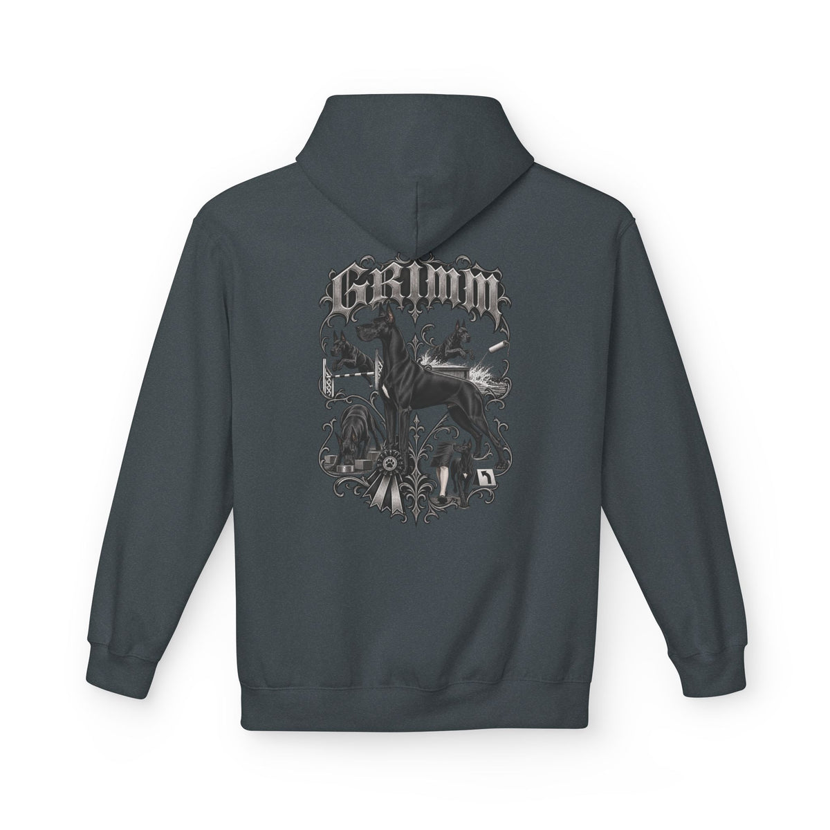 Grimm Hound Graphic Hoodie — Gothic Dog Vintage Crest Pullover