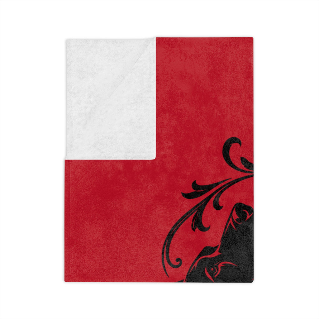 Obsidian Ink Velveteen Throw Blanket — Gothic Raven Red Microfiber Cozy Blanket
