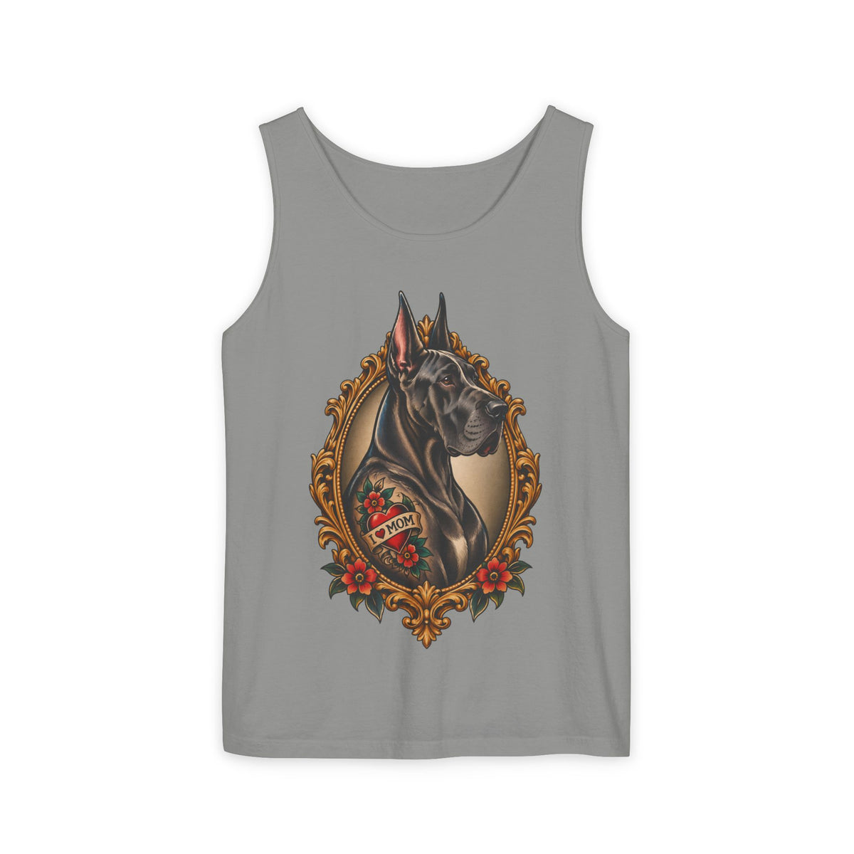 Great Dane Heart Mom Portrait Tank Top – Vintage Tattoo-Style Dog Graphic