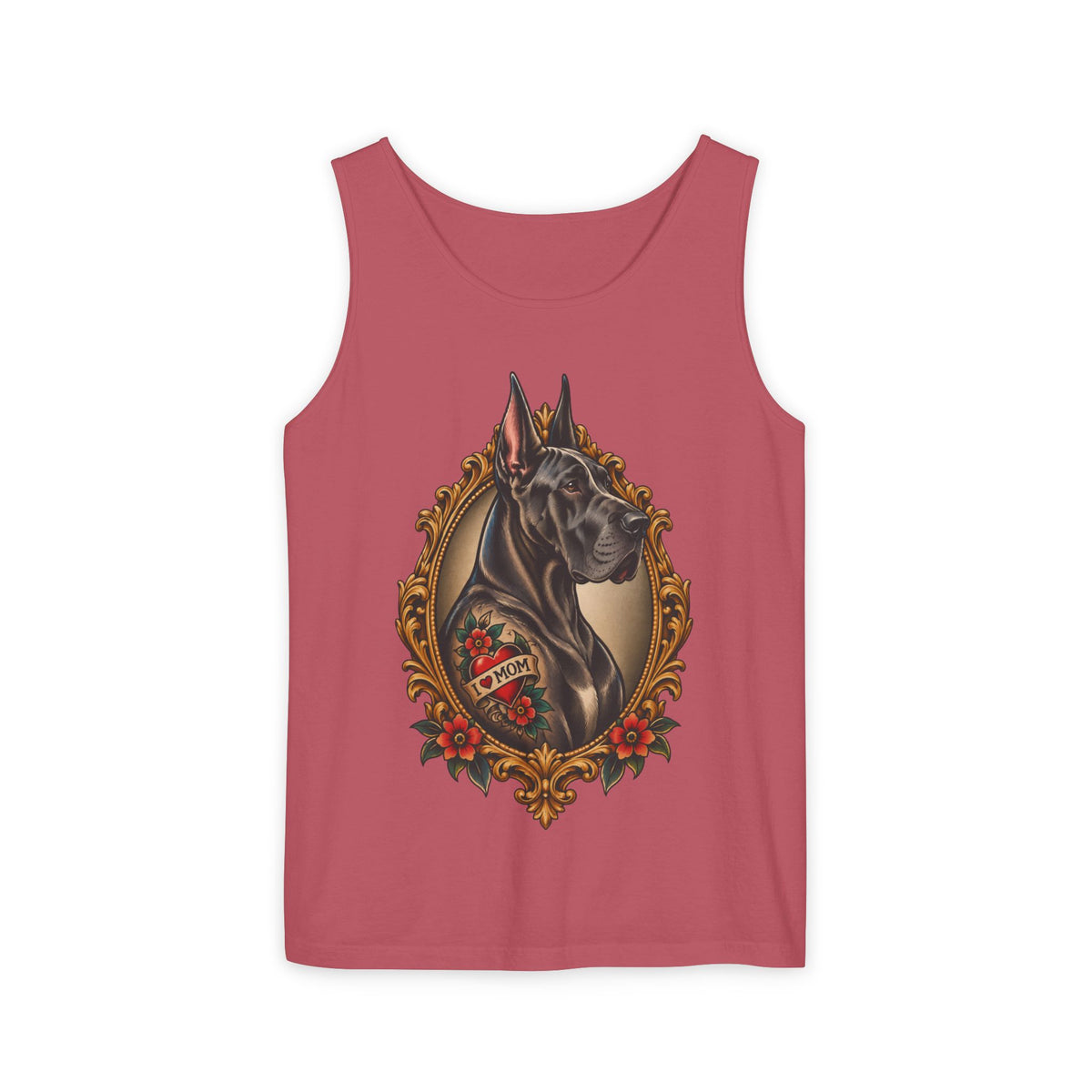 Great Dane Heart Mom Portrait Tank Top – Vintage Tattoo-Style Dog Graphic