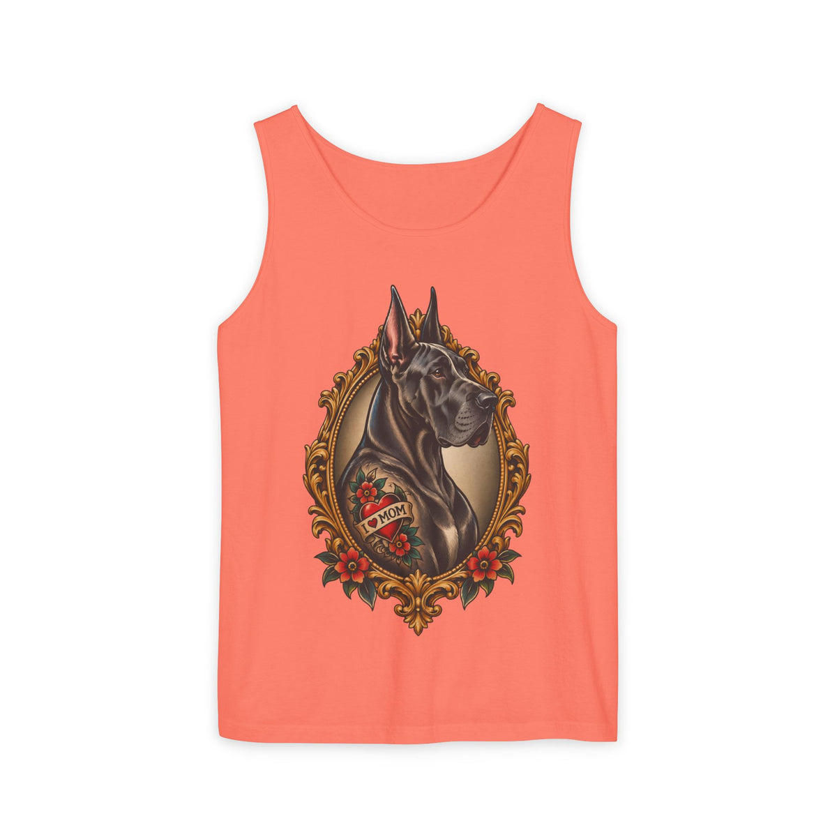 Great Dane Heart Mom Portrait Tank Top – Vintage Tattoo-Style Dog Graphic