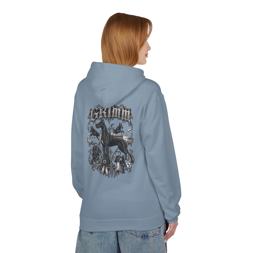 Grimm Hound Graphic Hoodie — Gothic Dog Vintage Crest Pullover