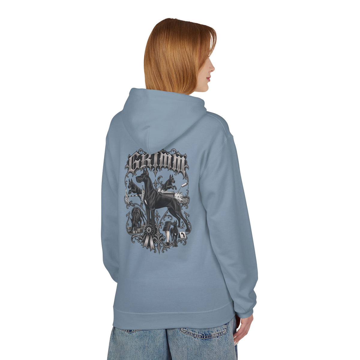 Grimm Hound Graphic Hoodie — Gothic Dog Vintage Crest Pullover