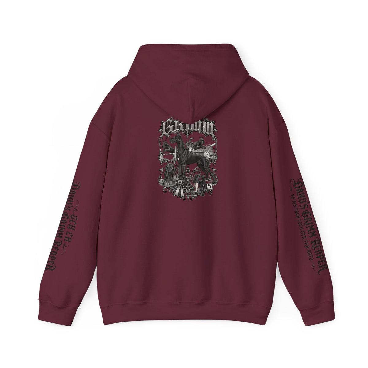Grimm Gothic Hoodie — Vintage Black Dog Crest Pullover