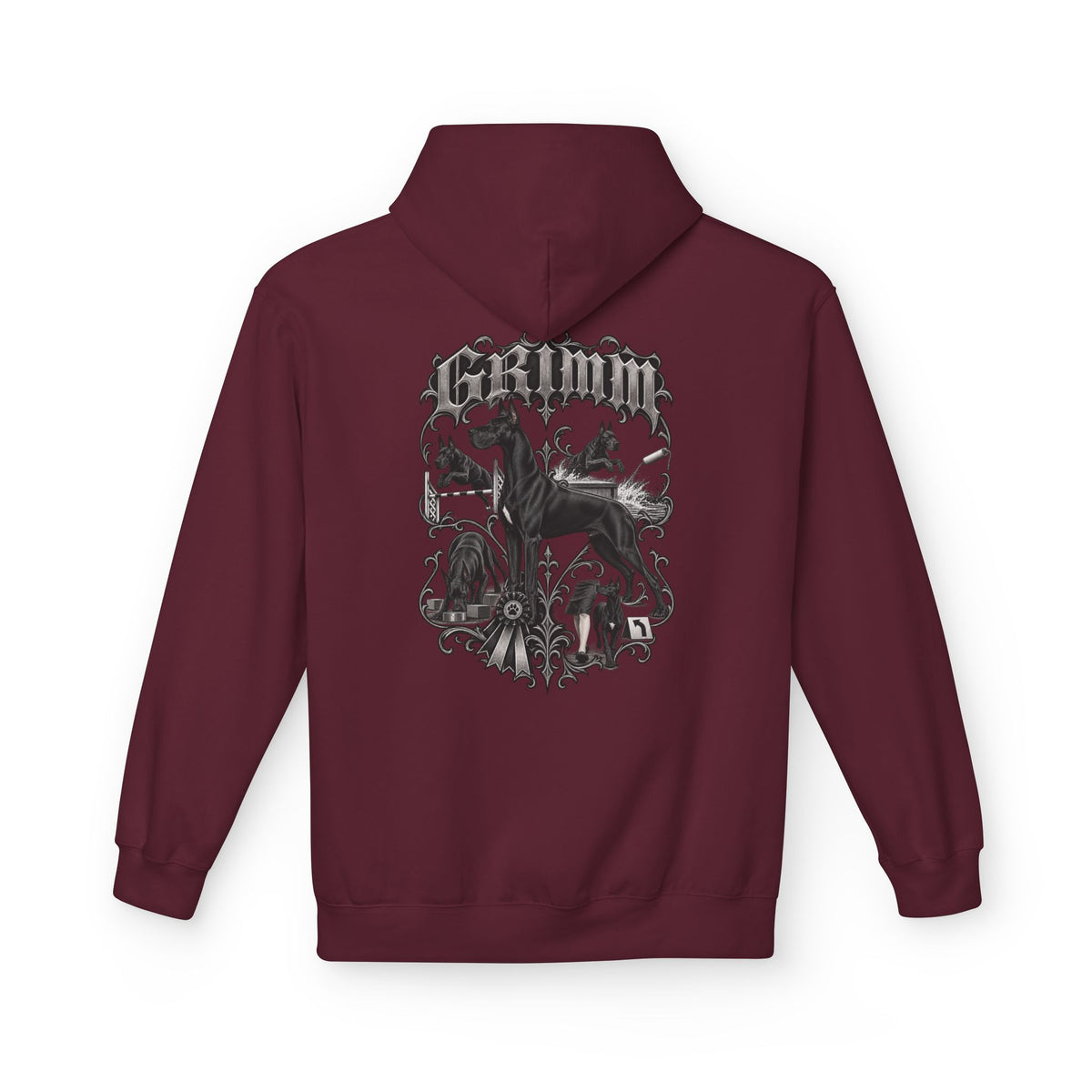 Grimm Hound Graphic Hoodie — Gothic Dog Vintage Crest Pullover