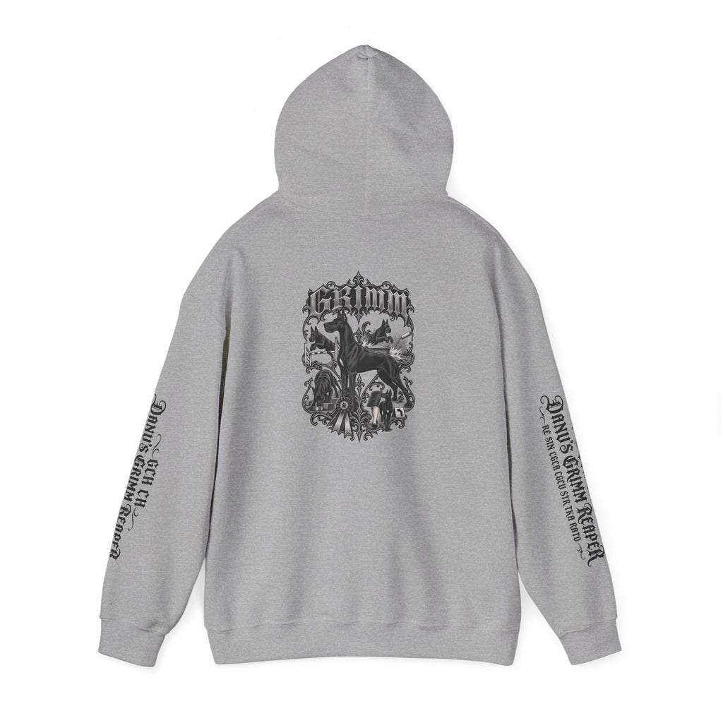 Grimm Gothic Hoodie — Vintage Black Dog Crest Pullover
