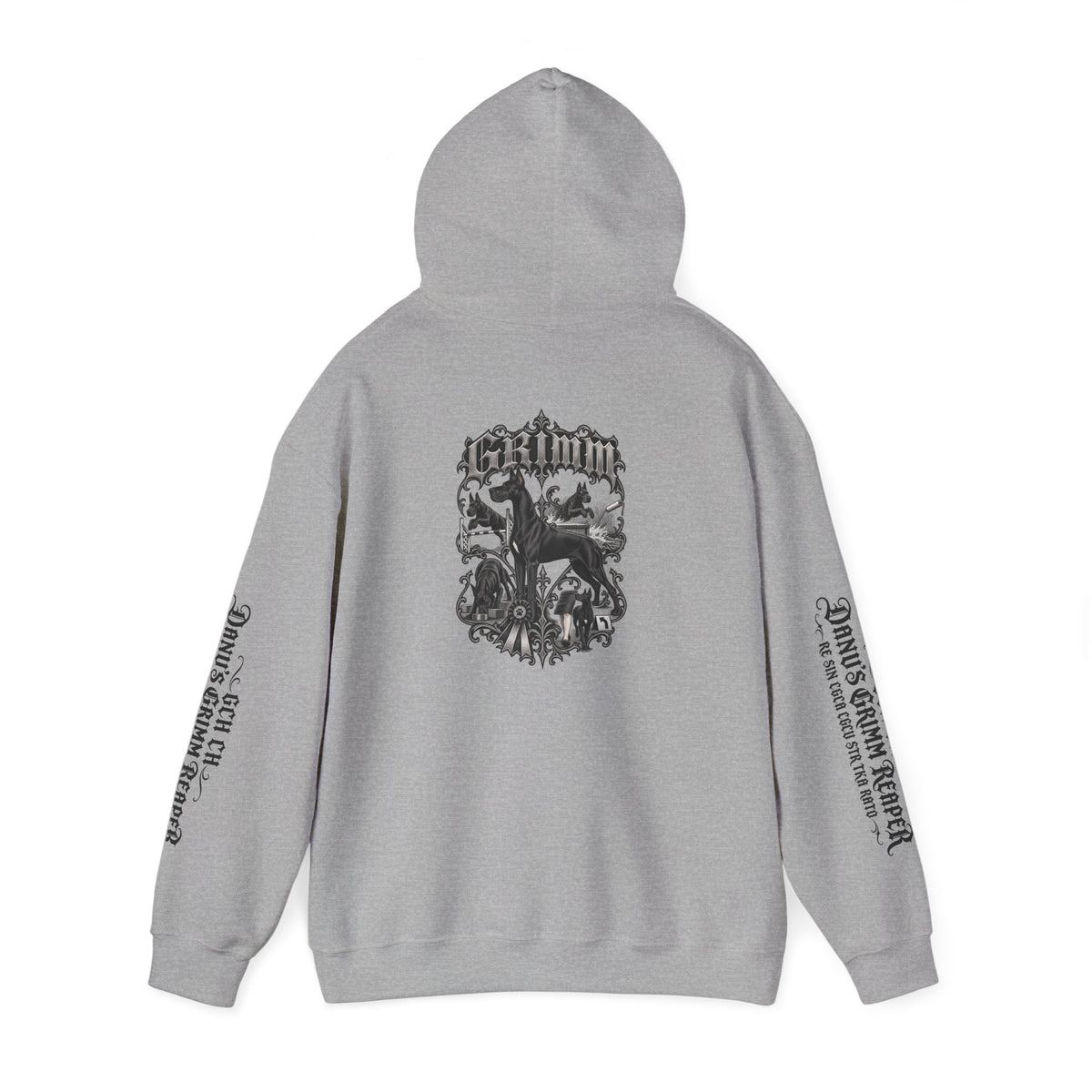 Grimm Gothic Hoodie — Vintage Black Dog Crest Pullover