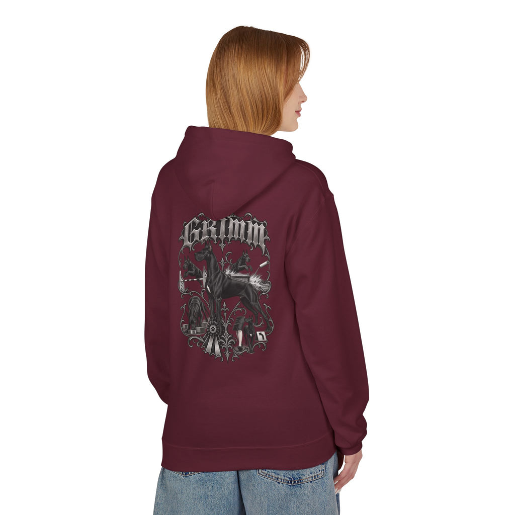 Grimm Hound Graphic Hoodie — Gothic Dog Vintage Crest Pullover