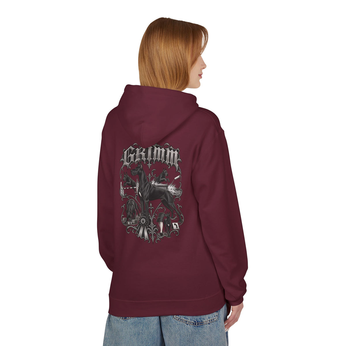 Grimm Hound Graphic Hoodie — Gothic Dog Vintage Crest Pullover