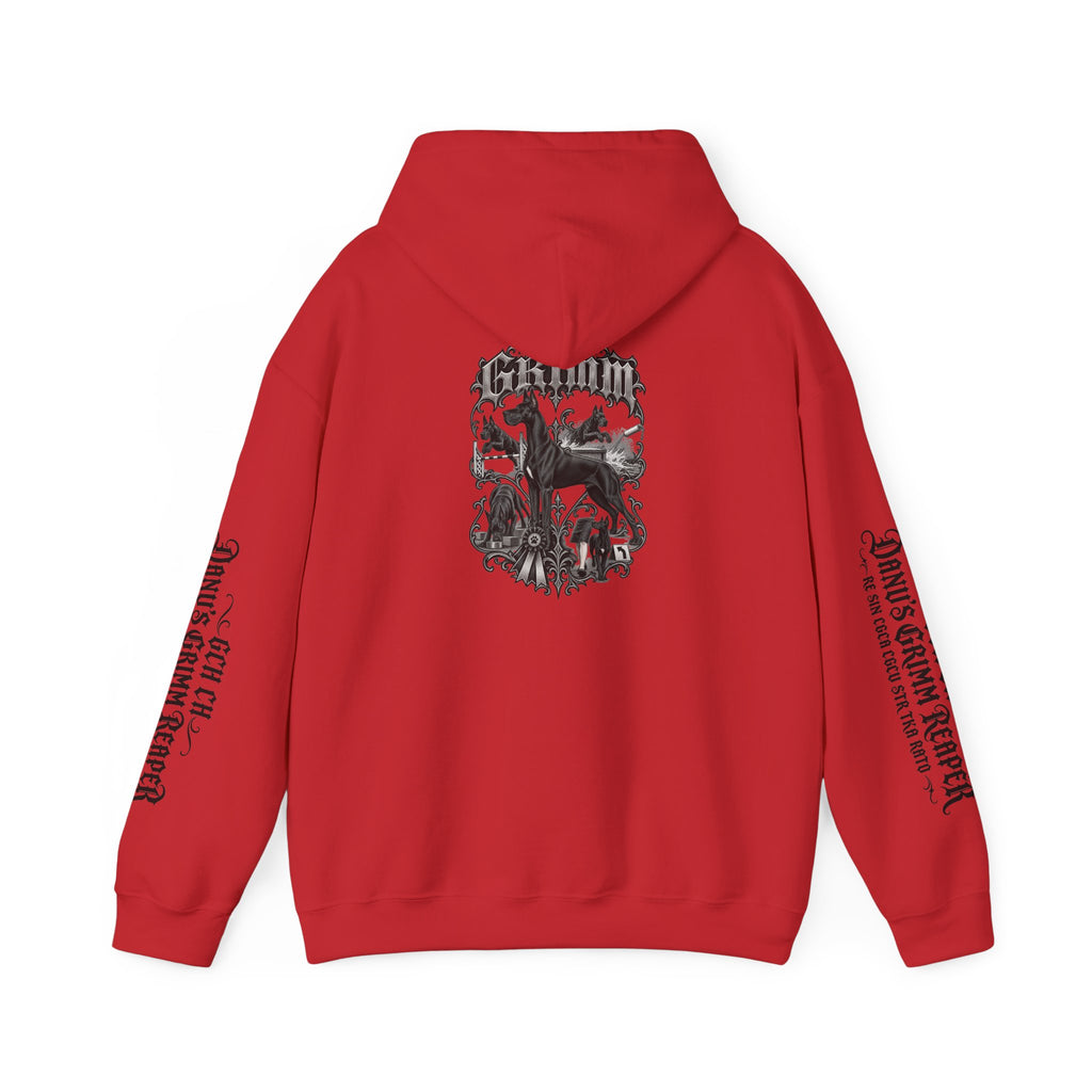 Grimm Gothic Hoodie — Vintage Black Dog Crest Pullover