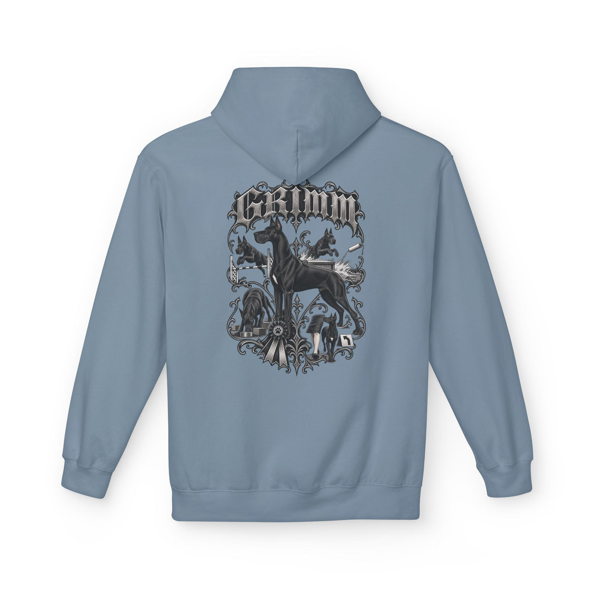 Grimm Hound Graphic Hoodie — Gothic Dog Vintage Crest Pullover