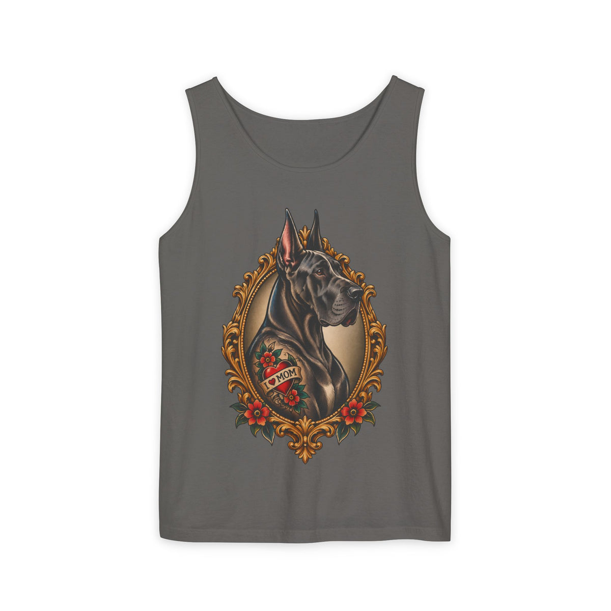 Great Dane Heart Mom Portrait Tank Top – Vintage Tattoo-Style Dog Graphic